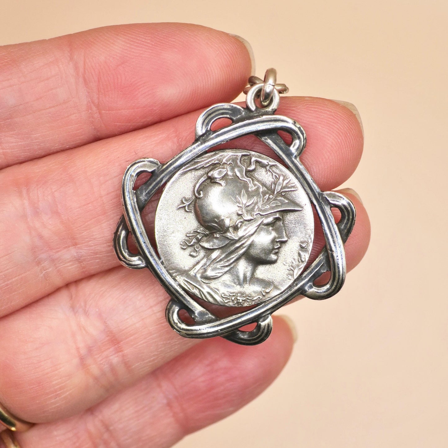 Antique Victorian Double Sided Athena, the Greek Goddess 800 Niello Pocket Watch Fob Pendant N16