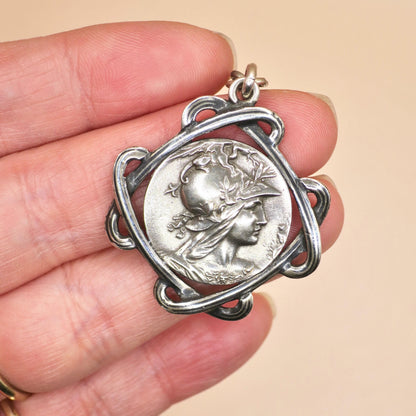Antique Victorian Double Sided Athena, the Greek Goddess 800 Niello Pocket Watch Fob Pendant N16