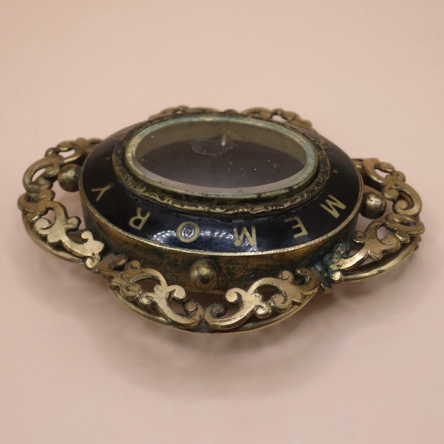 Antique Victorian Mourning Brooch: Gold Cased Enamel Locket Pin
