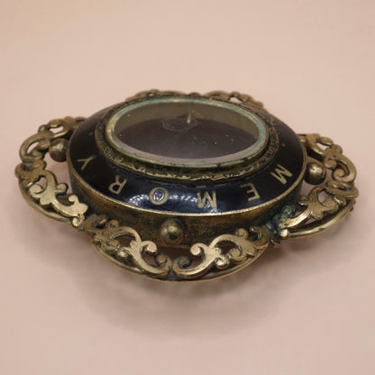 Antique Victorian Mourning Brooch: Gold Cased Enamel Locket Pin
