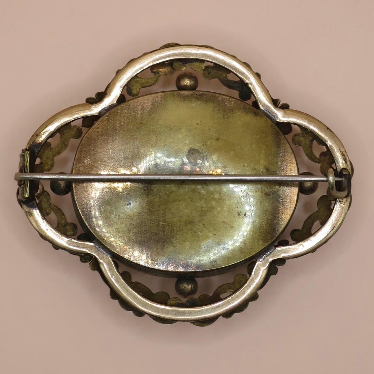 Antique Victorian Mourning Brooch: Gold Cased Enamel Locket Pin