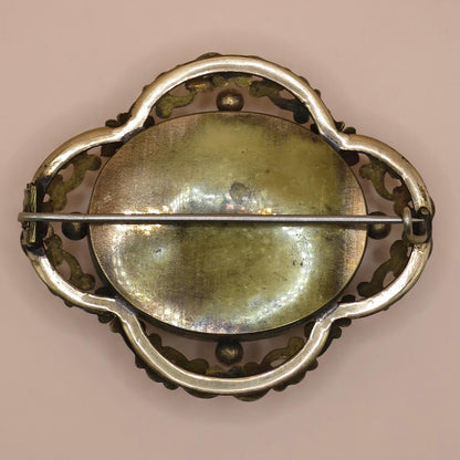 Antique Victorian Mourning Brooch: Gold Cased Enamel Locket Pin