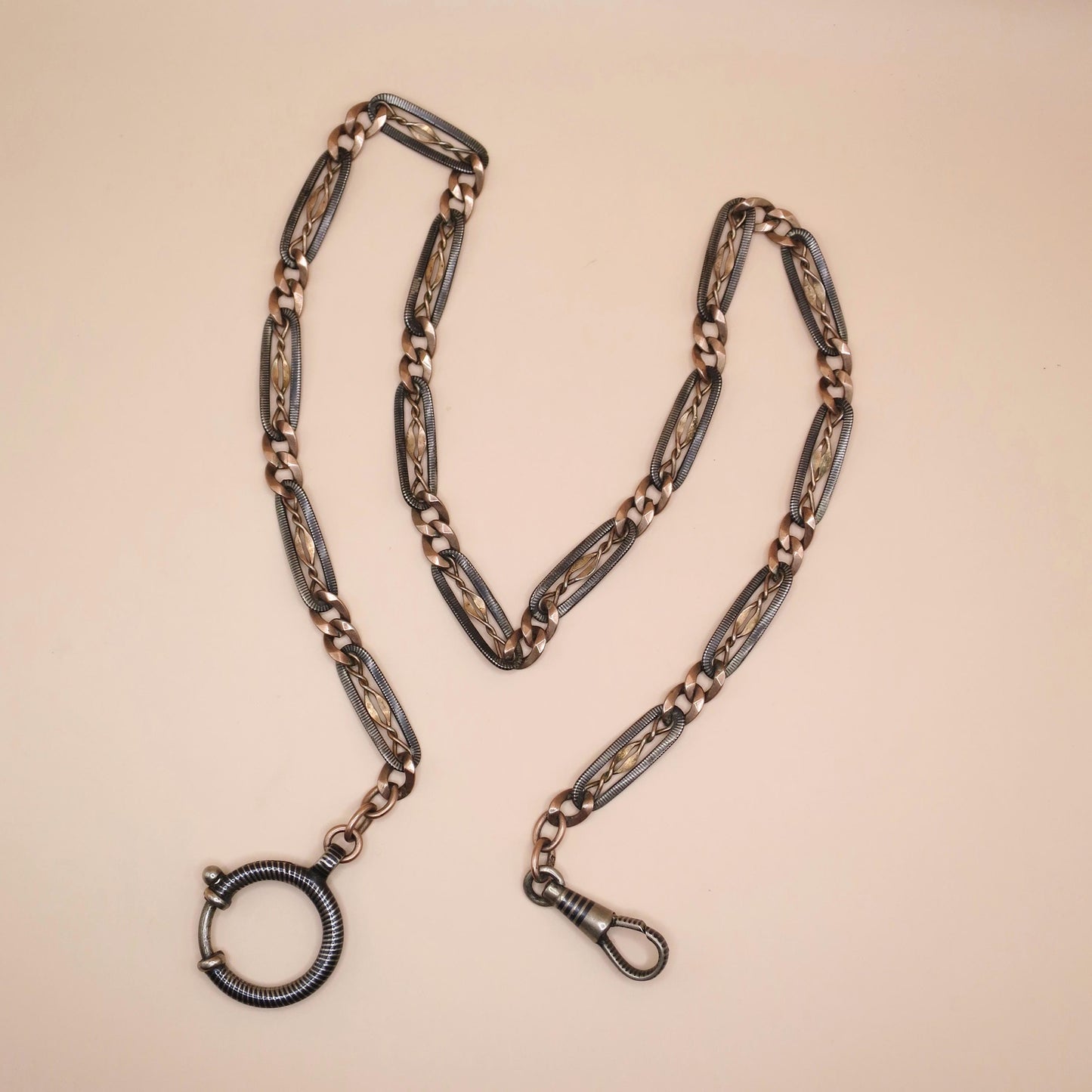 Antique Victorian Niello 800 Silver & 12k Rose Gold Gilt Necklace MB27