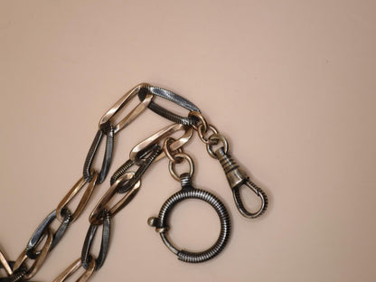 Antique Victorian Niello 800 Silver Pocket Watch Chain Bracelet MB33