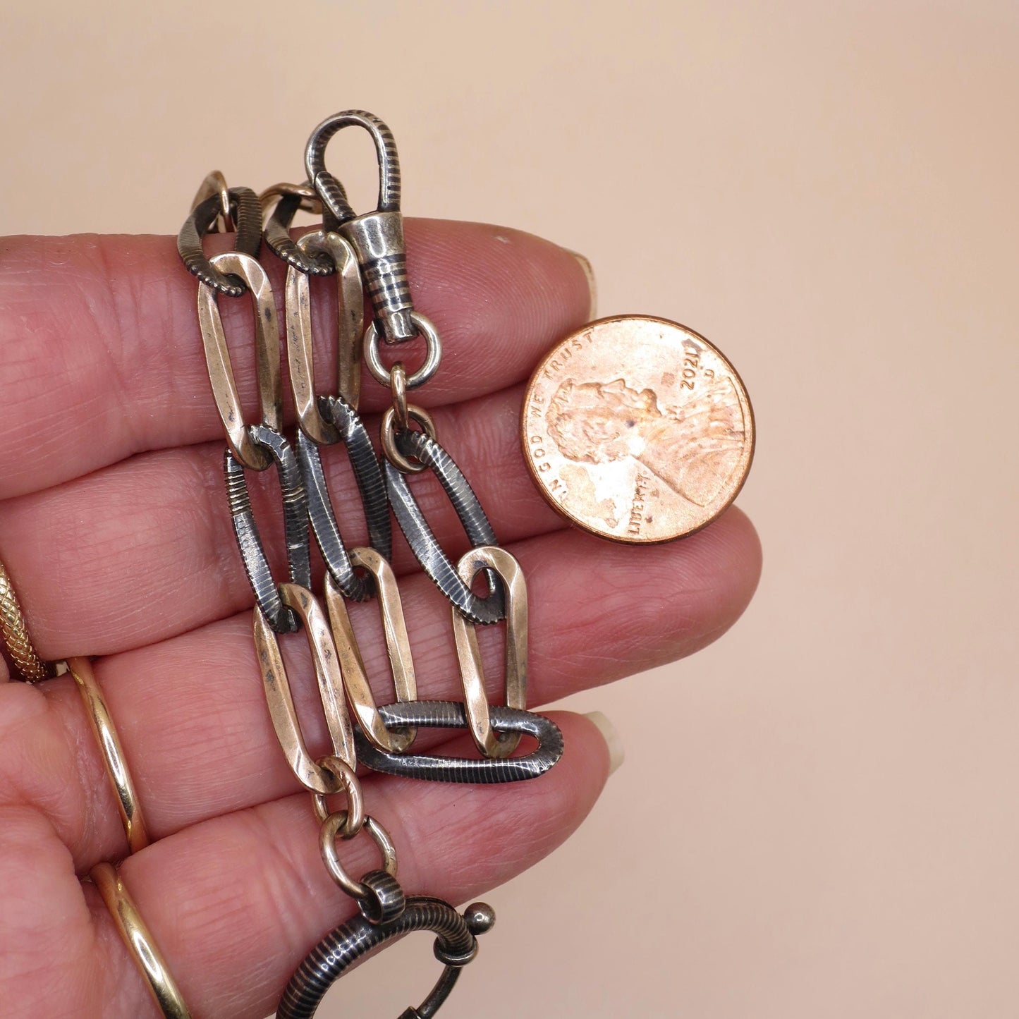 Antique Victorian Niello 800 Silver Pocket Watch Chain Bracelet MB33