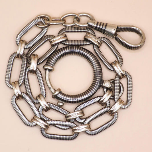 Antique Victorian 800 Niello Silver Pocket Watch Chain, 10" inches, 15.5 grams MB26