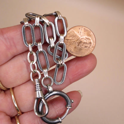 Antique Victorian 800 Niello Silver Pocket Watch Chain, 10" inches, 15.5 grams MB26