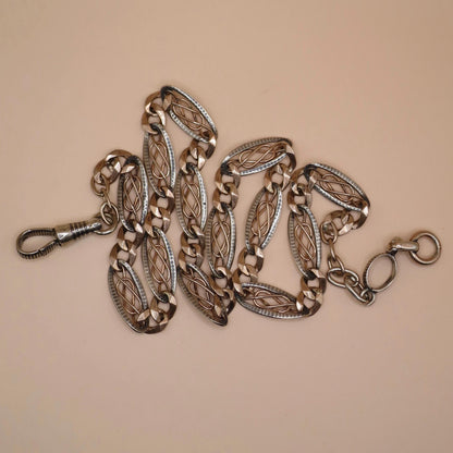 Antique Niello 800 Silver Necklace: Victorian Rose Gold Vermeil Pocket Watch Chain MB25