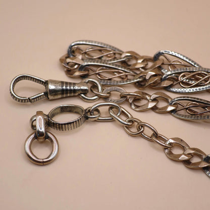 Antique Niello 800 Silver Necklace: Victorian Rose Gold Vermeil Pocket Watch Chain MB25