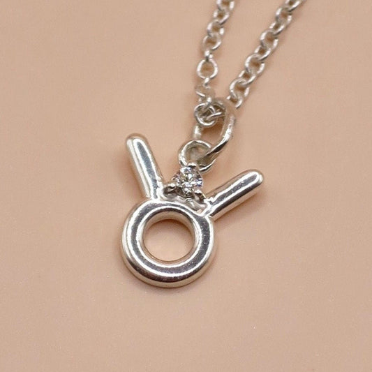 Solid 925 Sterling Silver .015 CT Natural Diamond Taurus Zodiac Charm 16-18" Necklace