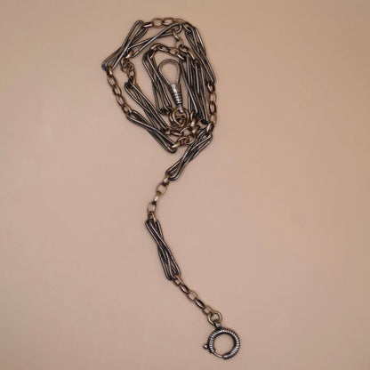 Antique Victorian Niello Silver Pocket Watch Chain Necklace: 9k Rose Gold Vermeil MB34