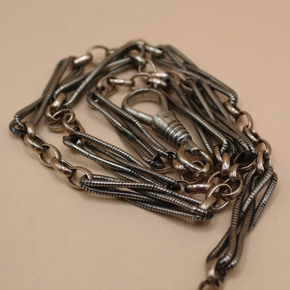 Antique Victorian Niello Silver Pocket Watch Chain Necklace: 9k Rose Gold Vermeil MB34