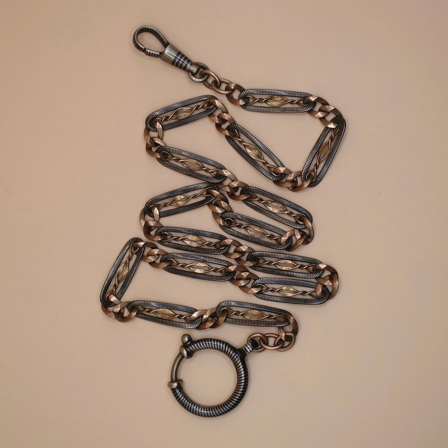 Antique Victorian Niello 800 Silver & 12k Rose Gold Gilt Necklace MB27