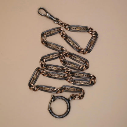 Antique Victorian Niello 800 Silver & 12k Rose Gold Gilt Necklace MB27