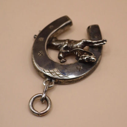 Antique Victorian 800 Niello Silver Equestrian Horseshoe Horse Head Charm N15