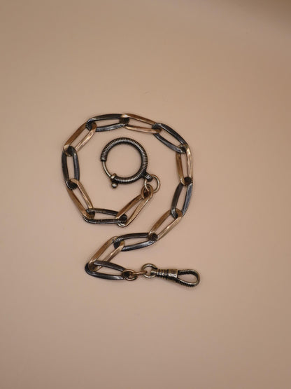 Antique Victorian Niello 800 Silver Pocket Watch Chain Bracelet MB33