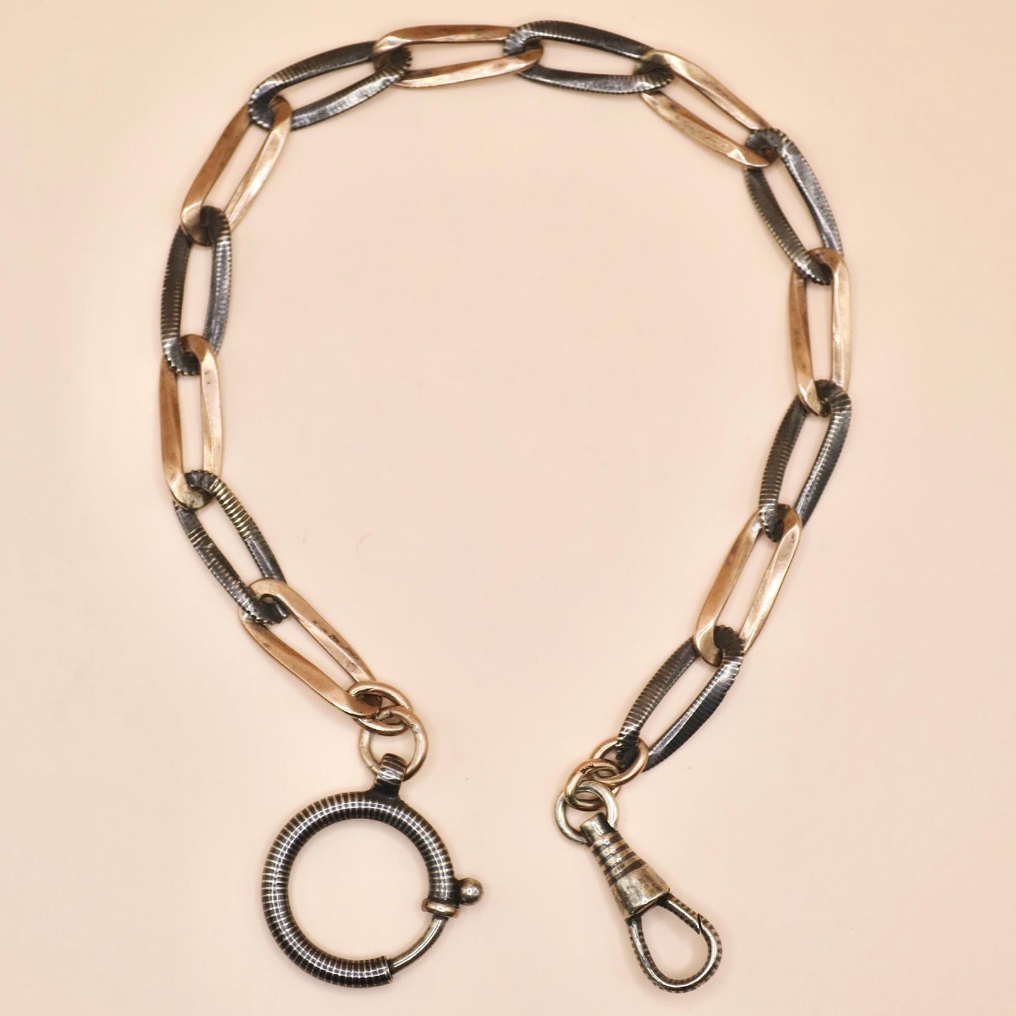 Antique Victorian Niello 800 Silver Pocket Watch Chain Bracelet MB33