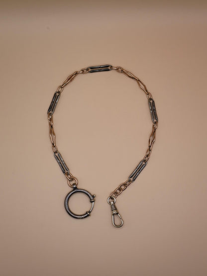 Antique Victorian Niello 800 Silver & 9k Rose Gold Pocket Watch Chain Bracelet MB36