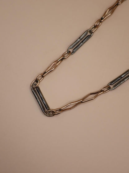 Antique Victorian Niello 800 Silver & 9k Rose Gold Pocket Watch Chain Bracelet MB36
