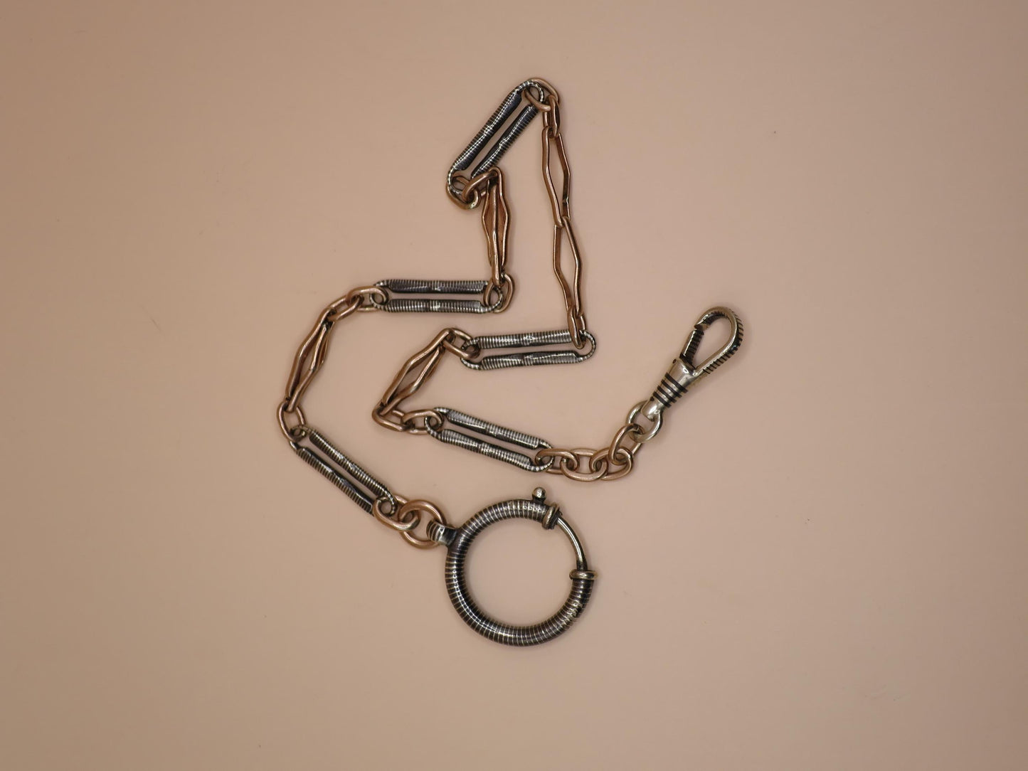 Antique Victorian Niello 800 Silver & 9k Rose Gold Pocket Watch Chain Bracelet MB36