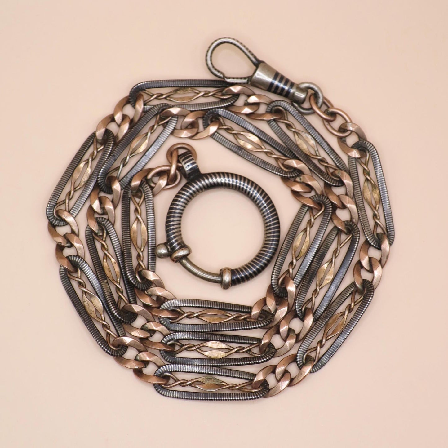 Antique Victorian Niello 800 Silver & 12k Rose Gold Gilt Necklace MB27