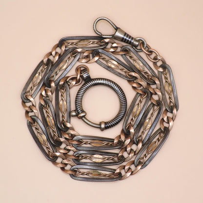 Antique Victorian Niello 800 Silver & 12k Rose Gold Gilt Necklace MB27