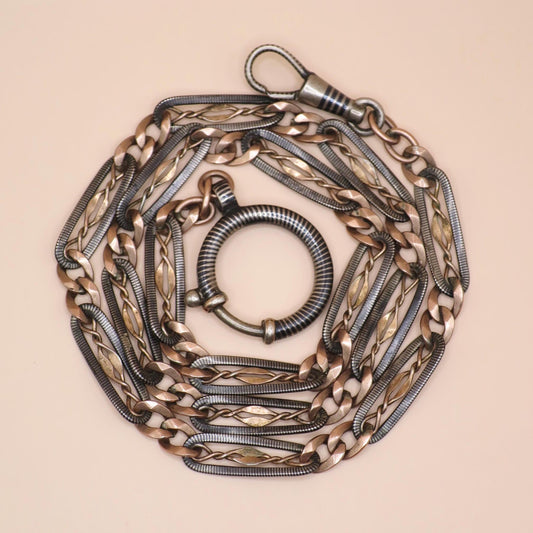 Antique Victorian Niello 800 Silver & 12k Rose Gold Gilt Necklace MB27