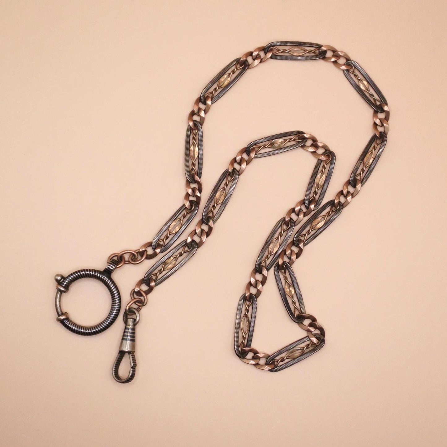 Antique Victorian Niello 800 Silver & 12k Rose Gold Gilt Necklace MB27