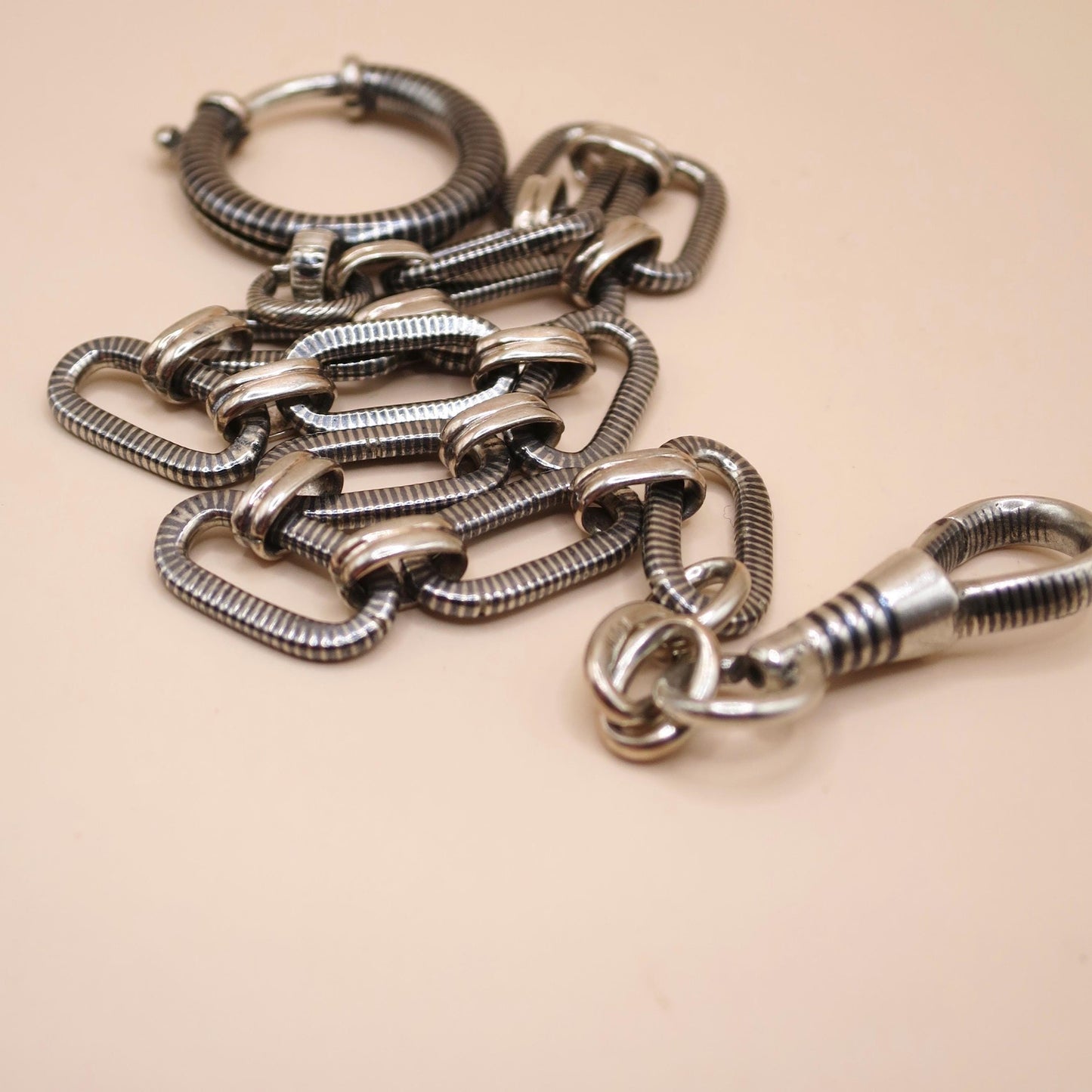 Antique Victorian 800 Niello Silver Pocket Watch Chain, 10" inches, 15.5 grams MB26