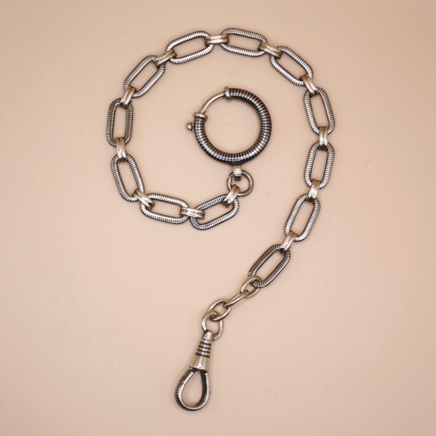 Antique Victorian 800 Niello Silver Pocket Watch Chain, 10" inches, 15.5 grams MB26