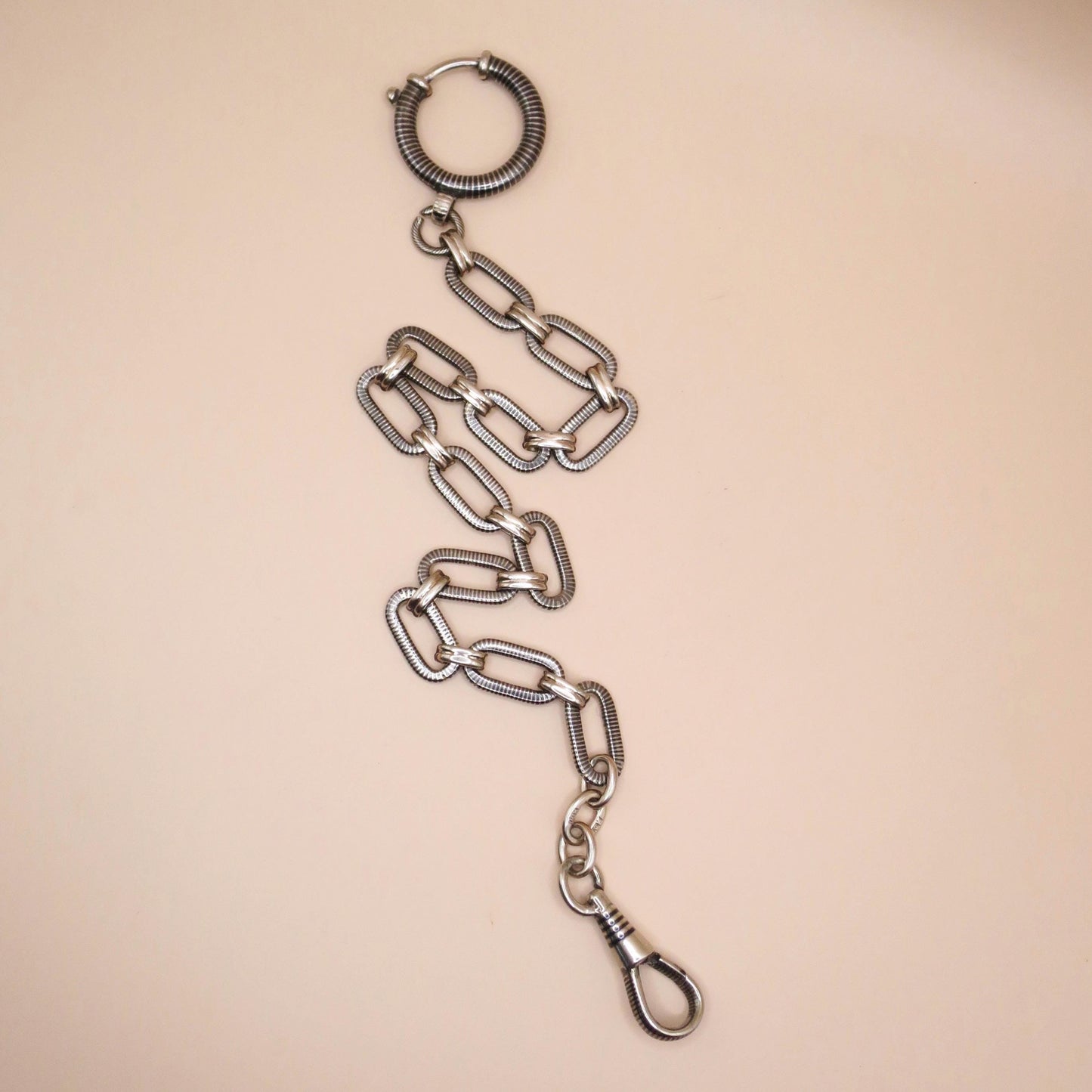 Antique Victorian 800 Niello Silver Pocket Watch Chain, 10" inches, 15.5 grams MB26