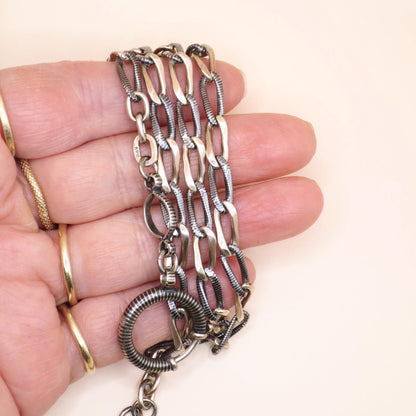 Antique Victorian Niello 800 Silver Pocket Watch Chain Necklace: Rose Gold Gilt Victorian MB62