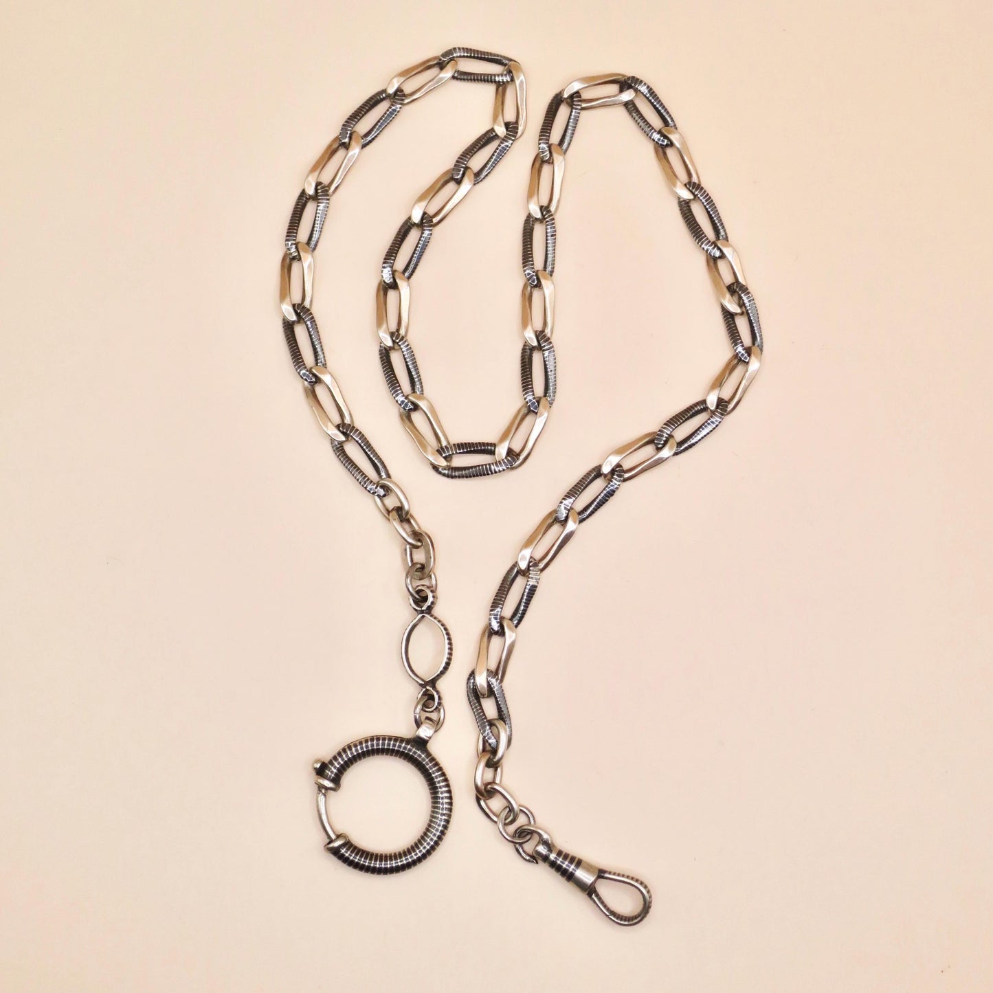 Antique Victorian Niello 800 Silver Pocket Watch Chain Necklace: Rose Gold Gilt Victorian MB62