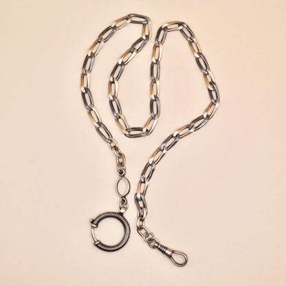 Antique Victorian Niello 800 Silver Pocket Watch Chain Necklace: Rose Gold Gilt Victorian MB62