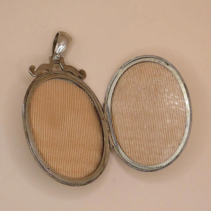 Antique Victorian Sterling Silver Anchor Oval Locket Pendant