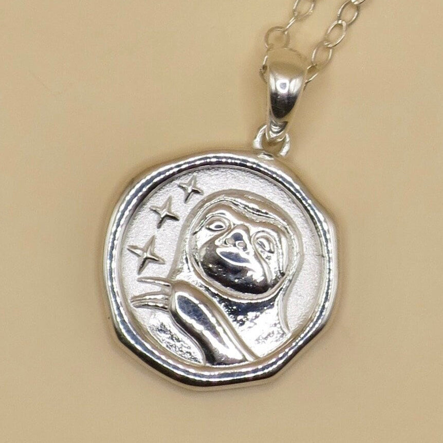 Solid 925 Sterling Silver Sloth Spirit Animal Medallion Pendant