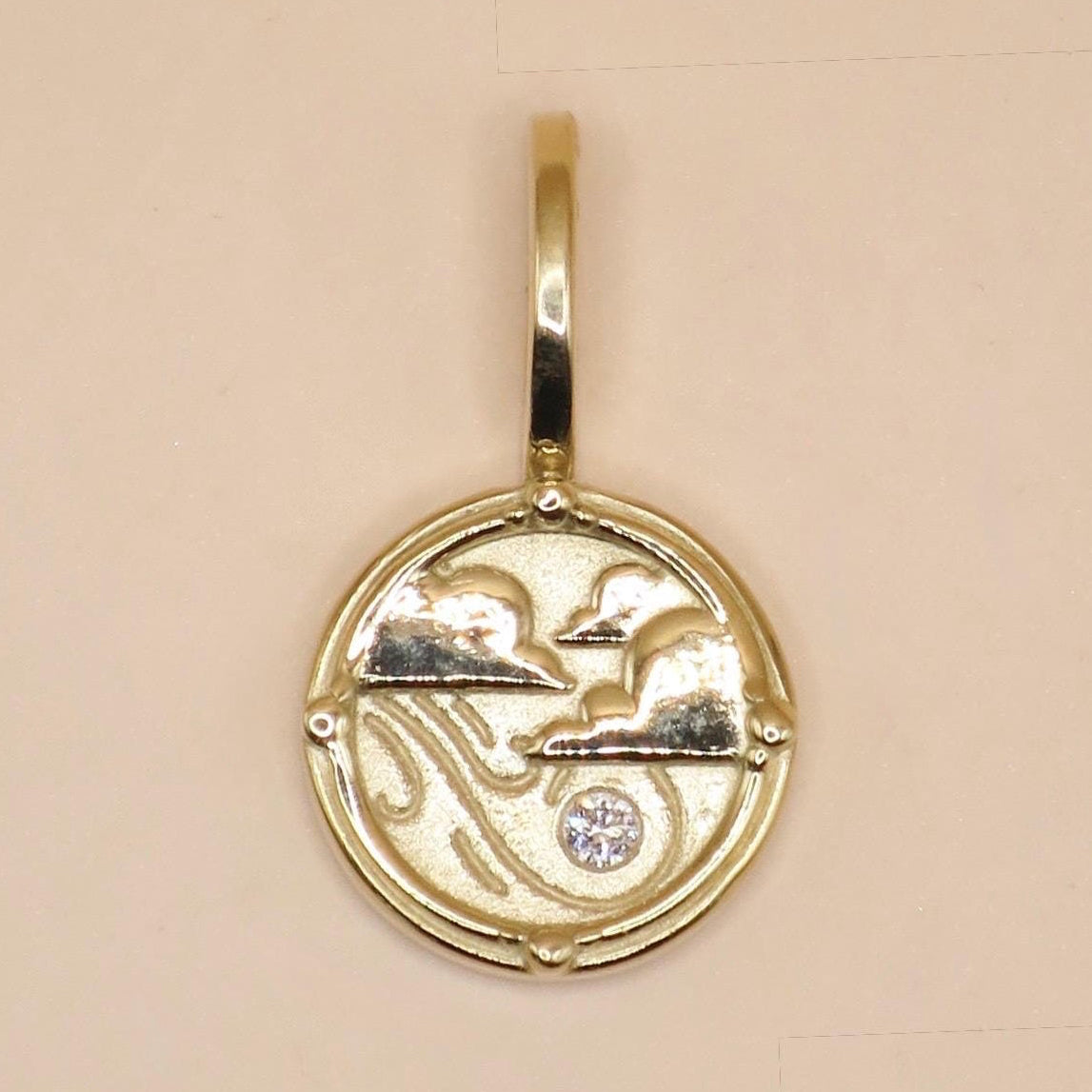 14K Yellow Gold .015 CT Natural Diamond Earth Element Charm Pendant