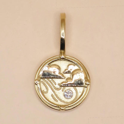 14K Yellow Gold .015 CT Natural Diamond Earth Element Charm Pendant