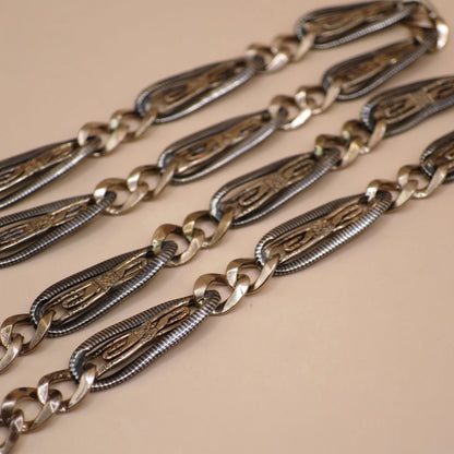 Antique Niello Pocket Watch Chain Necklace: 800 Silver & 9k Rose Gold Vermeil MB35