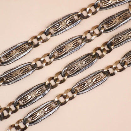 Antique Niello Pocket Watch Chain Necklace: 800 Silver & 9k Rose Gold Vermeil MB35