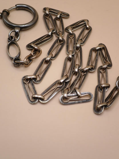 Antique Niello Silver Pocket Watch Chain Necklace: Victorian 800 Silver MB67