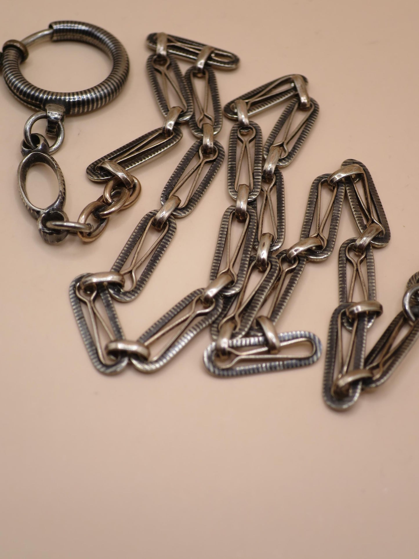 Antique Niello Silver Pocket Watch Chain Necklace: Victorian 800 Silver MB67