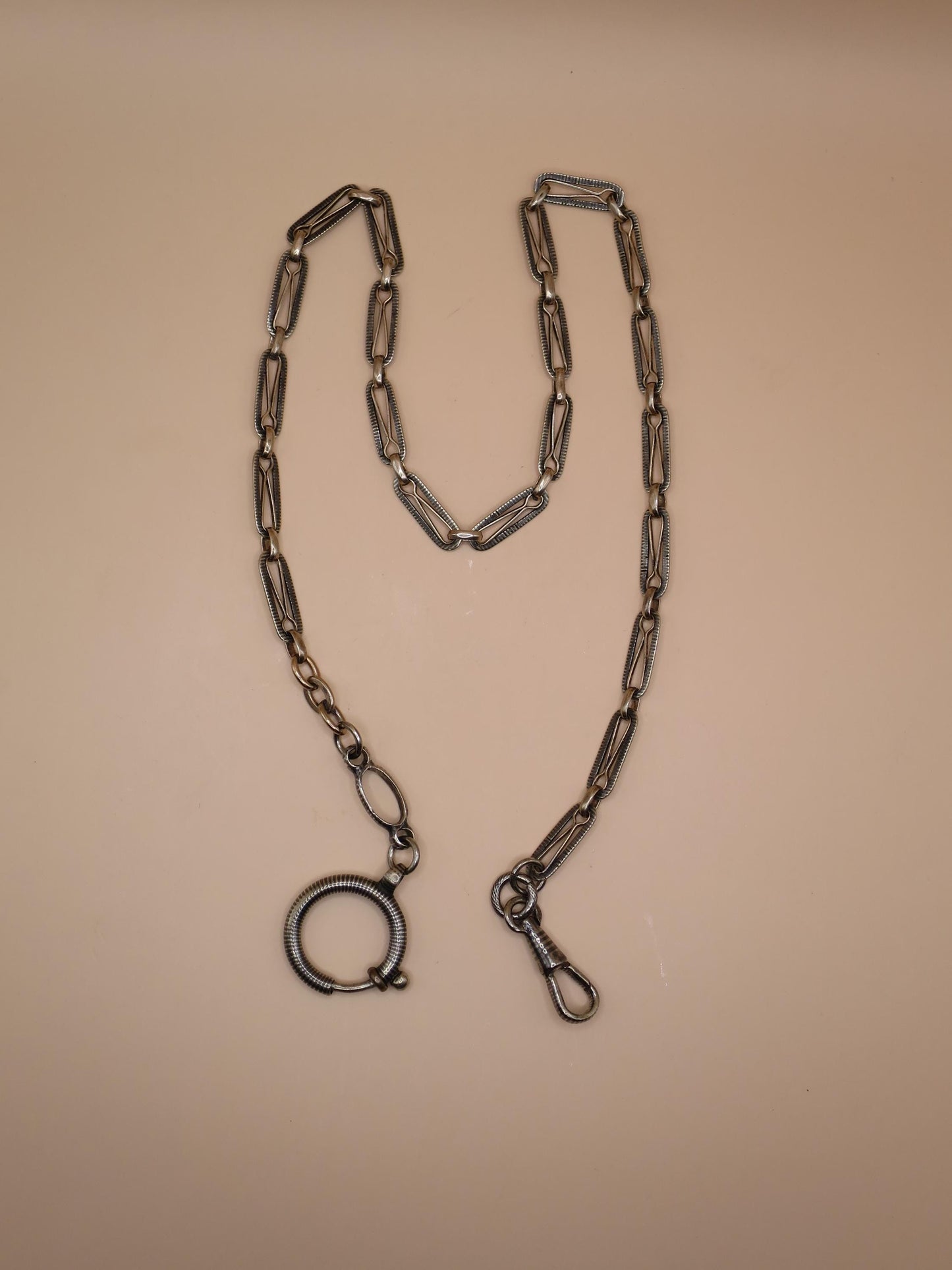 Antique Niello Silver Pocket Watch Chain Necklace: Victorian 800 Silver MB67