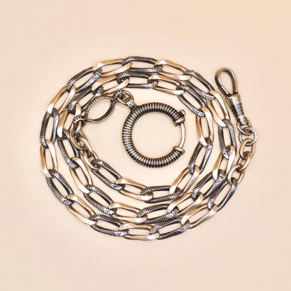 Antique Victorian Niello 800 Silver Pocket Watch Chain Necklace: Rose Gold Gilt Victorian MB62