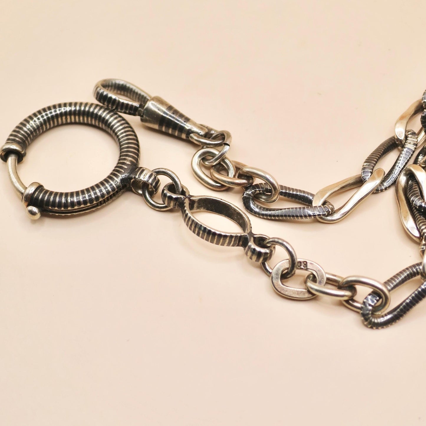Antique Victorian Niello 800 Silver Pocket Watch Chain Necklace: Rose Gold Gilt Victorian MB62
