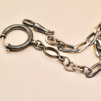Antique Victorian Niello 800 Silver Pocket Watch Chain Necklace: Rose Gold Gilt Victorian MB62