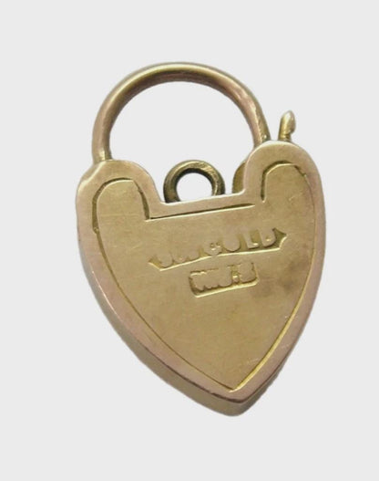 Antique Edwardian c1910 9ct Rose Gold Heart Shaped Padlock Charm or Pendant with Engraved Decoration