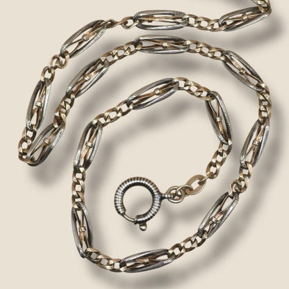 Antique Victorian Niello Silver & 9ct Rose Gold Vermeil Necklace - Victorian Chain MB43