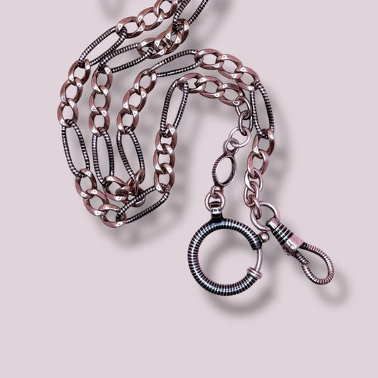 Antique Victorian Niello Silver Pocket Watch Chain Necklace, 18" inches MB9