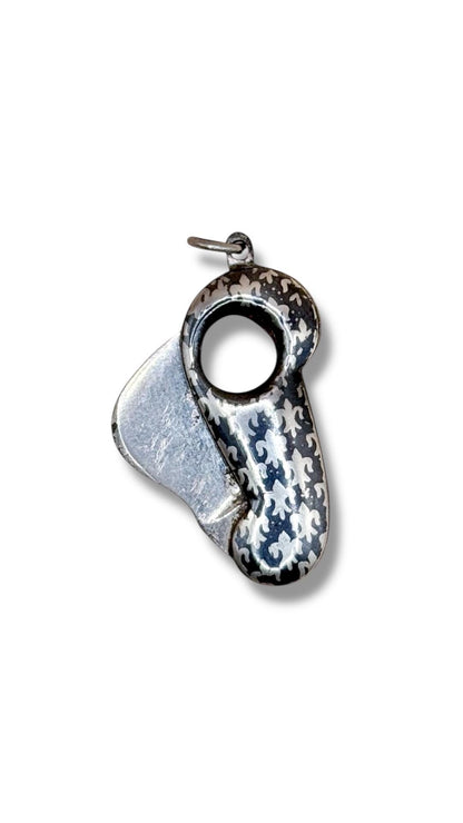 Antique Victorian 800 Silver Fleur-de-lis Cigar Cutter Niello Pendant, 1.5" inches; 7 grams N11